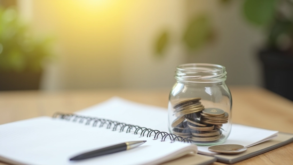 Sparbuch und Münzen in einer Spardose, Ersparnisse für Bildung